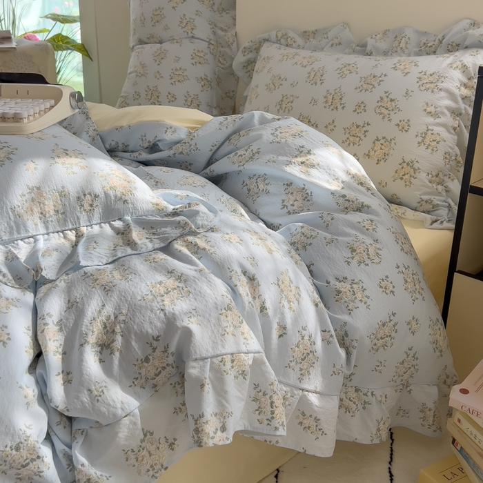 91家纺网 家纺一手货源 找家纺 希丞家居 2025新款云感提花双层纱花边四件套 小香芝士