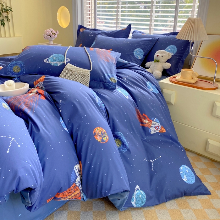 91家纺网 家纺一手货源 找家纺 星期三  2025年4月新款铂金全棉纯棉13372四件套 加微信有会员价 星际漫游