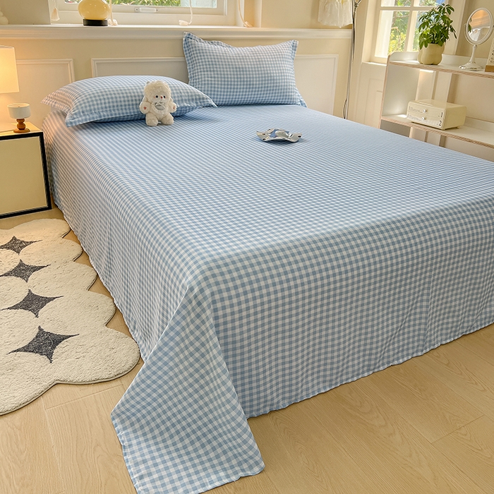 91家纺网 家纺一手货源 找家纺 馨乐家纺 2025新款亲肤印花芦荟棉单品床单第二批 心动蓝