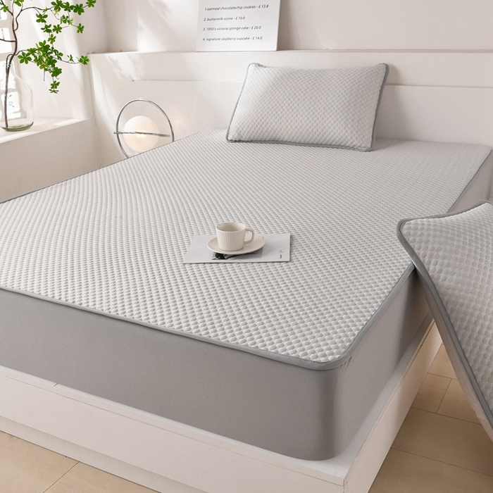 91家纺网 家纺一手货源 找家纺 梦之星 2025新款凉豆豆凉席三件套 纯色床笠款-灰