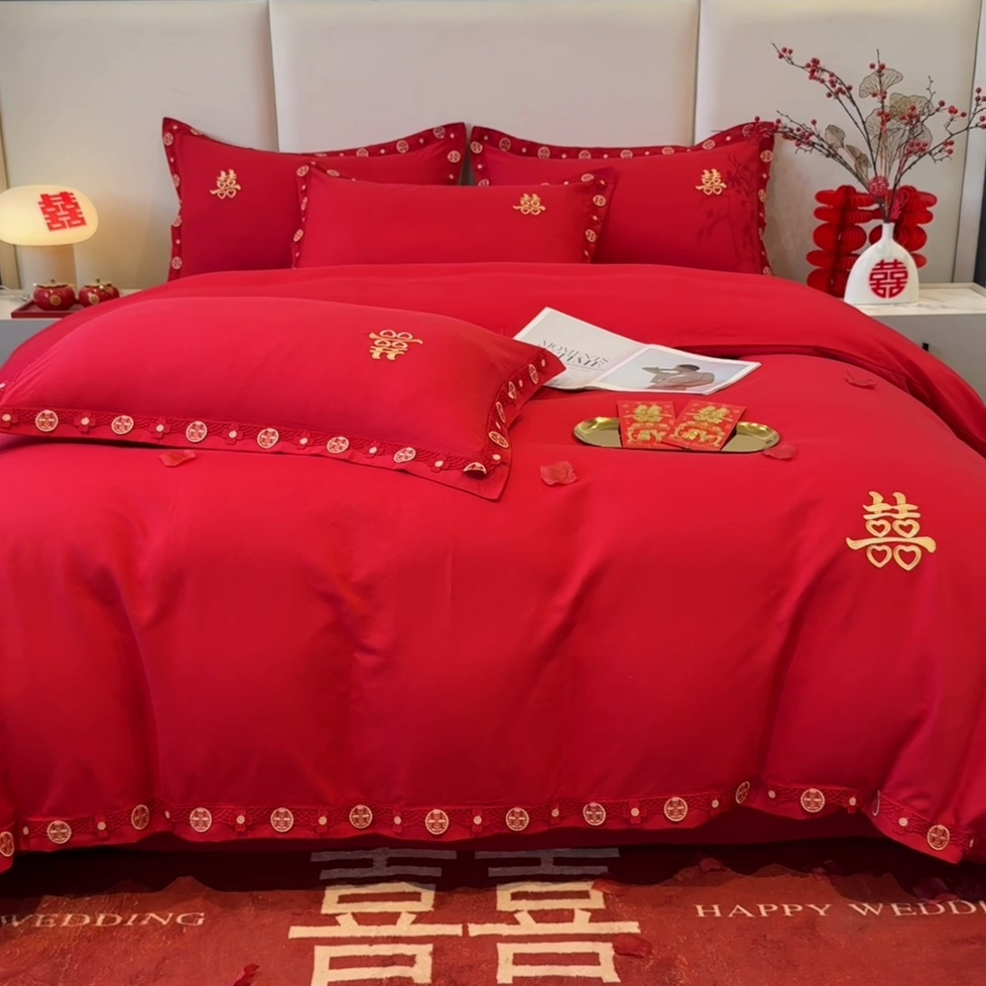 91家纺网 家纺一手货源 找家纺 （总）花愿（原花纪） 水洗棉刺绣婚庆四件套