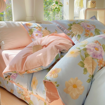 91家纺网 家纺一手货源 找家纺 （总）铭博家纺 2025新款直播爆款100%全棉吊边一字绣工艺款13070印花全棉四件套