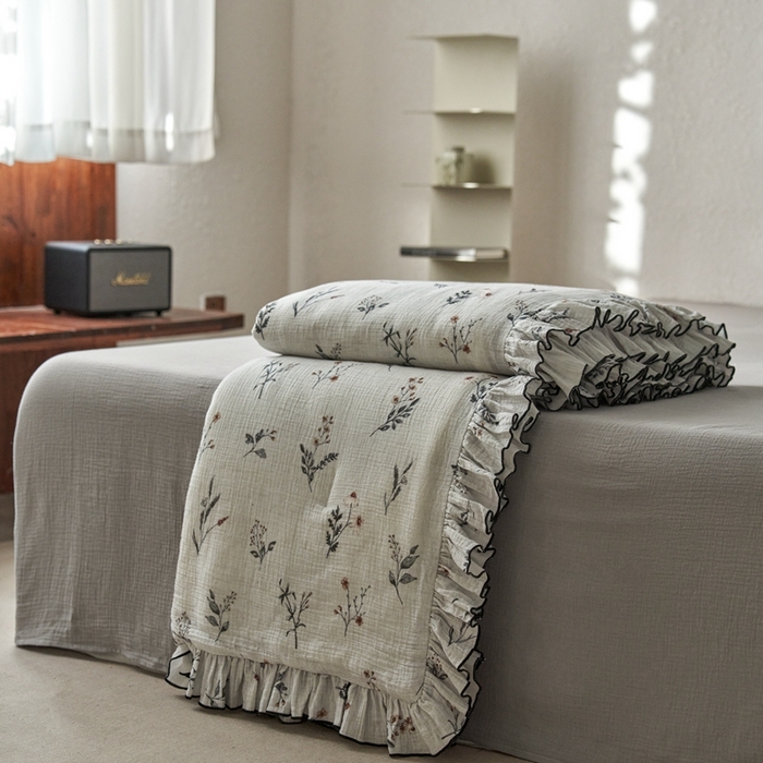 91家纺网 家纺一手货源 找家纺 安莱生活2025新款A类全棉双层皱皱纱夏凉被 夏被  织麦-白