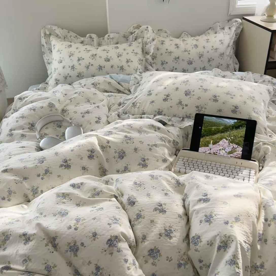 91家纺网 家纺一手货源 找家纺 希丞家居 2025新款云感提花双层纱花边四件套 微醺