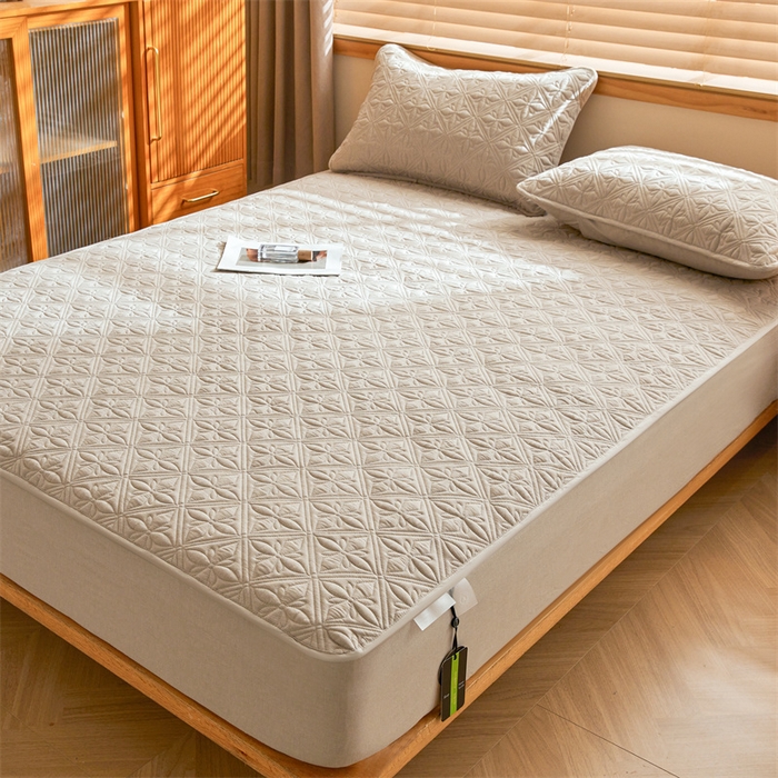 91家纺网 家纺一手货源 找家纺 3C 2025全棉蚕丝蛋白夹棉床笠 天星花-浅卡其