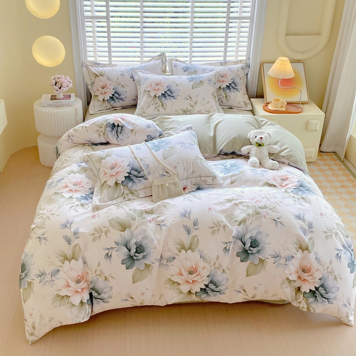 91家纺网 家纺一手货源 找家纺 星期三  2025年4月新款铂金全棉纯棉13372四件套 加微信有会员价 花几度-绿