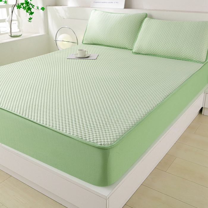 91家纺网 家纺一手货源 找家纺 梦之星 2025新款凉豆豆凉席三件套 纯色床笠款-绿