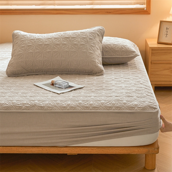 91家纺网 家纺一手货源 找家纺 3C 2025全棉蚕丝蛋白夹棉床笠 天星花-浅卡其