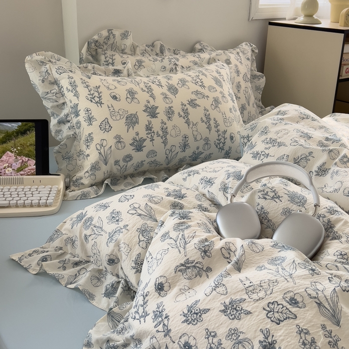 91家纺网 家纺一手货源 找家纺 希丞家居 2025新款云感提花双层纱花边四件套 魔法森林