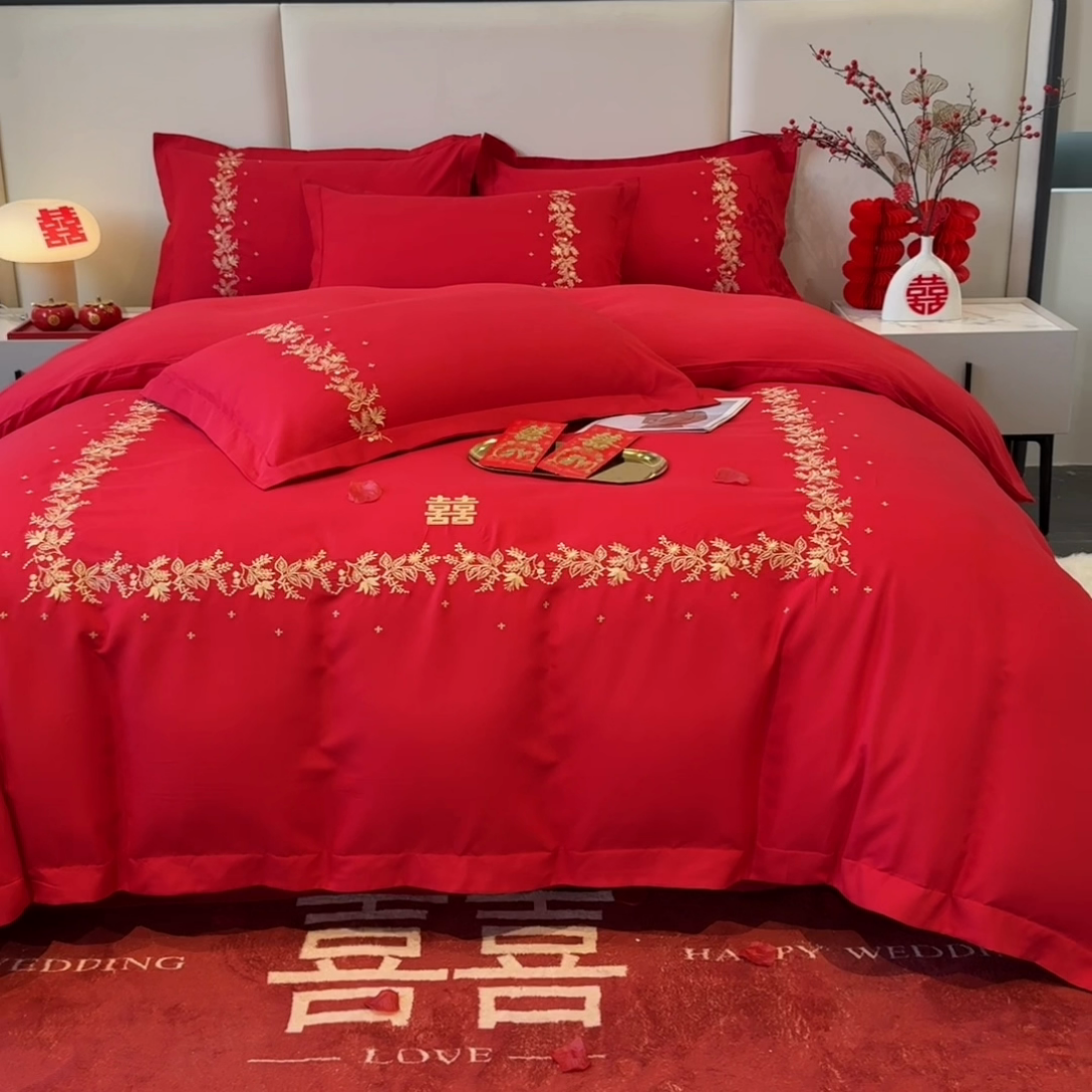 91家纺网 家纺一手货源 找家纺 （总）花愿（原花纪） 水洗棉刺绣婚庆四件套