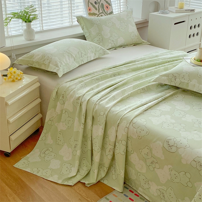 91家纺网 家纺一手货源 找家纺 凯磊2025新款老粗布印花单品床单床单单件 萌熊悠眠