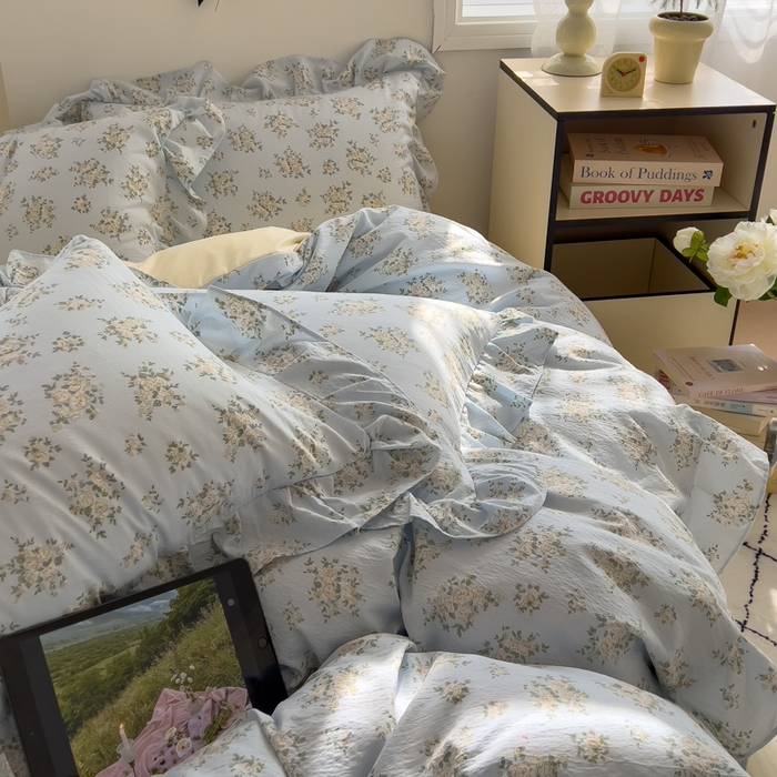 91家纺网 家纺一手货源 找家纺 希丞家居 2025新款云感提花双层纱花边四件套 小香芝士