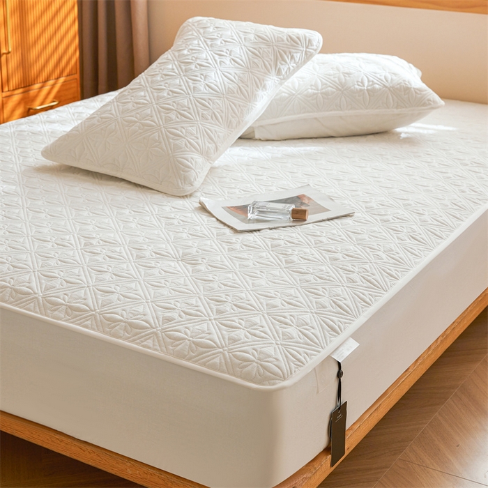 91家纺网 家纺一手货源 找家纺 3C 2025全棉蚕丝蛋白夹棉床笠 天星花-云朵白