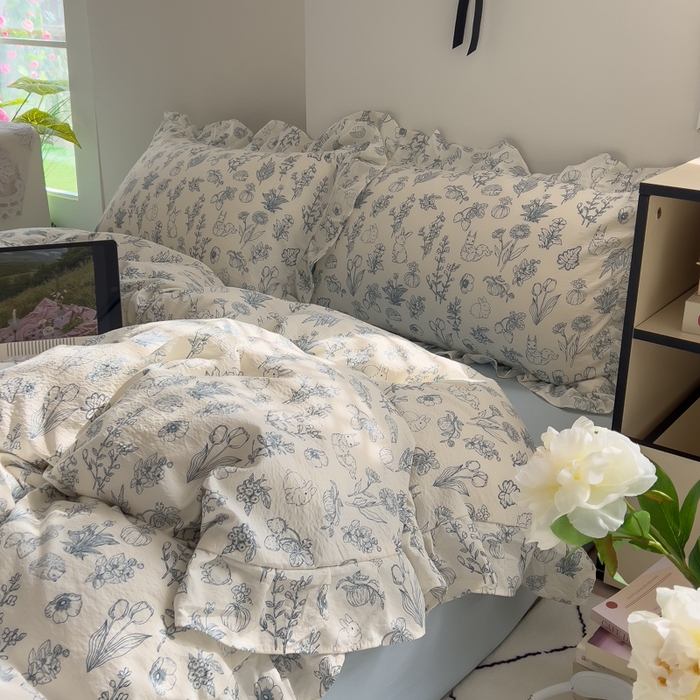 91家纺网 家纺一手货源 找家纺 希丞家居 2025新款云感提花双层纱花边四件套 魔法森林