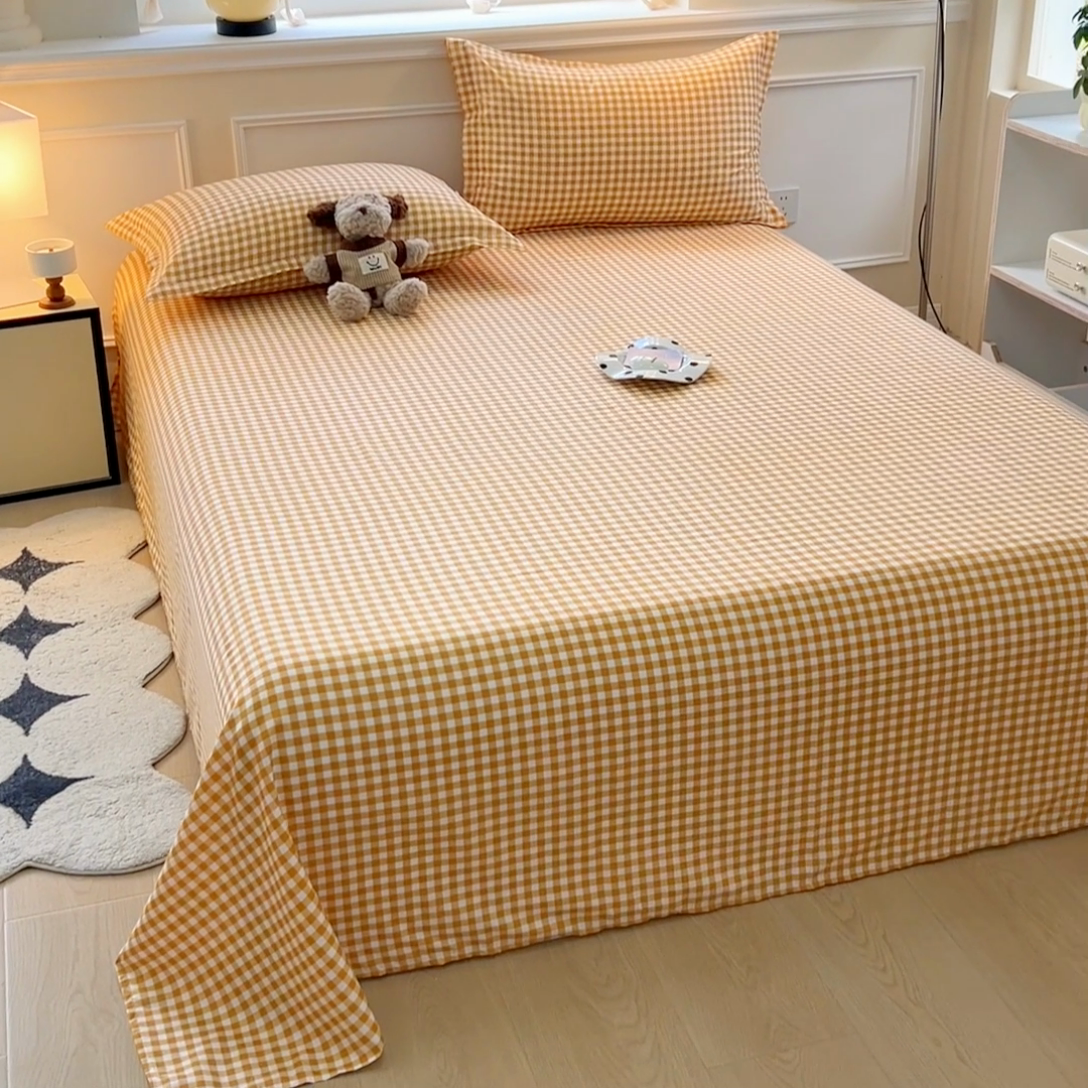 91家纺网 家纺一手货源 找家纺 馨乐家纺 2025新款亲肤印花芦荟棉单品床单第二批 心动黄