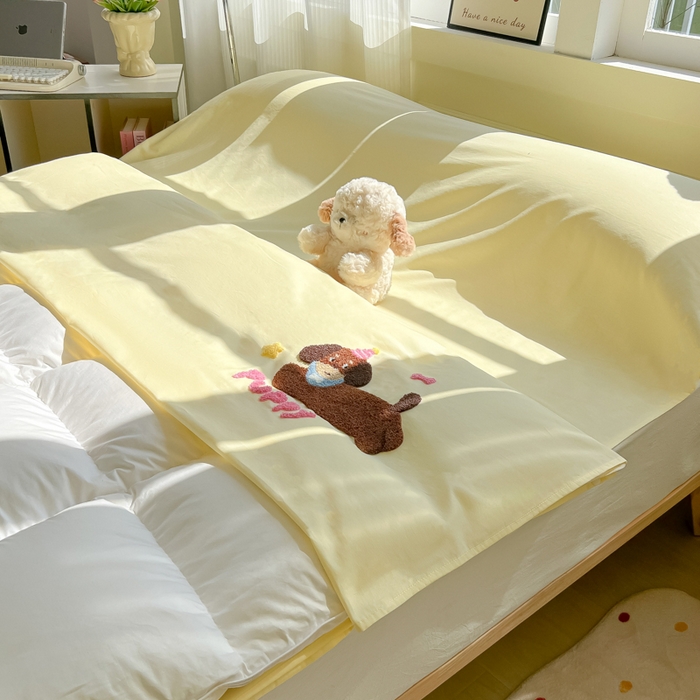 91家纺网 家纺一手货源 找家纺 柒星睡袋 2025新款款40支全棉纯色毛巾绣可拆分隔脏睡袋 帕皮狗 月光黄