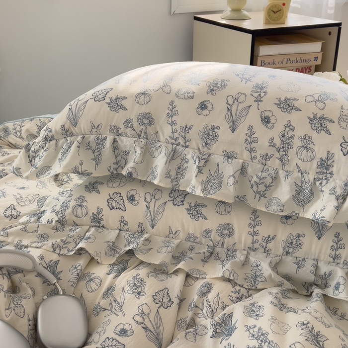 91家纺网 家纺一手货源 找家纺 希丞家居 2025新款云感提花双层纱花边四件套 魔法森林