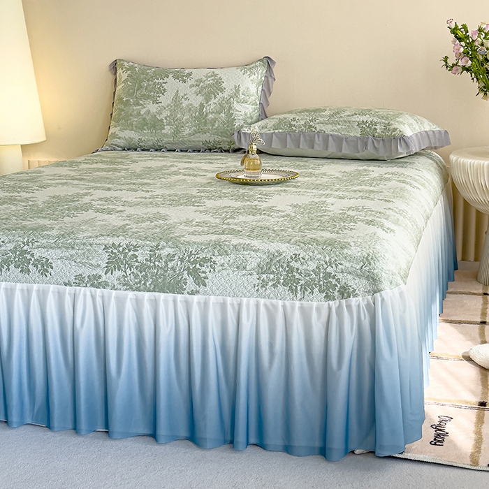 91家纺网 家纺一手货源 找家纺 冬然家纺 2025新款冰豆豆席子凉席床裙款 梦幻森林-绿