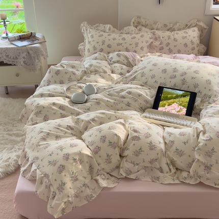 91家纺网 家纺一手货源 找家纺 （总）希丞家居 2025新款云感提花双层纱花边四件套