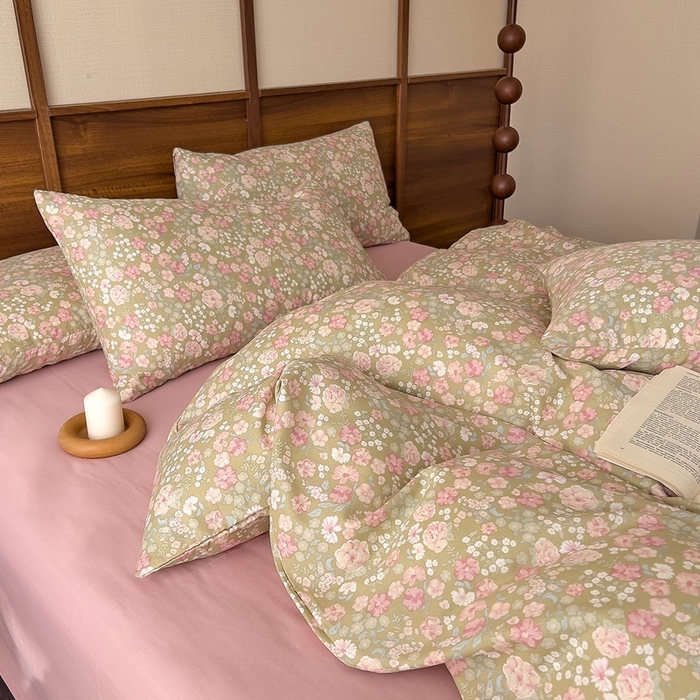 91家纺网 家纺一手货源 找家纺 优品阁 2025新款人字纹全棉双层纱四件套 梨荷小姐【升级款-提花人字纹床单】