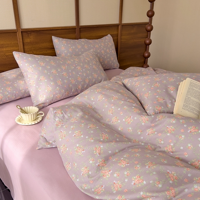 91家纺网 家纺一手货源 找家纺 优品阁 2025新款人字纹全棉双层纱四件套 紫篱【升级款-提花人字纹床单】