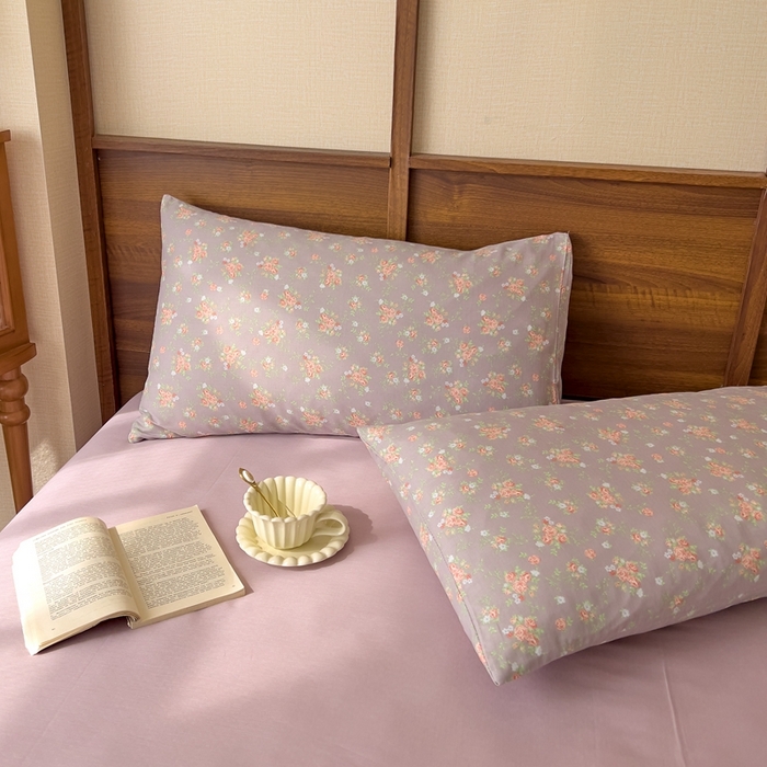 91家纺网 家纺一手货源 找家纺 优品阁 2025新款人字纹全棉双层纱四件套 紫篱【升级款-提花人字纹床单】