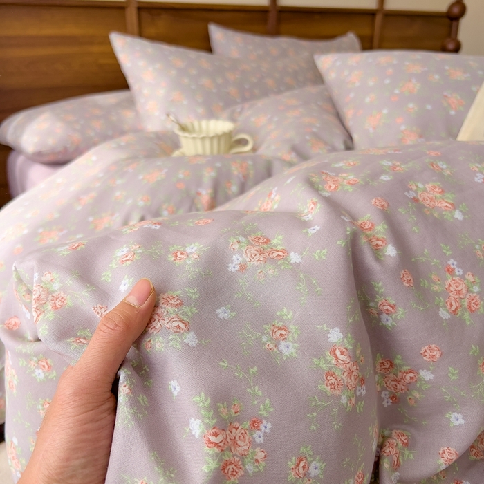 91家纺网 家纺一手货源 找家纺 优品阁 2025新款人字纹全棉双层纱四件套 紫篱【升级款-提花人字纹床单】