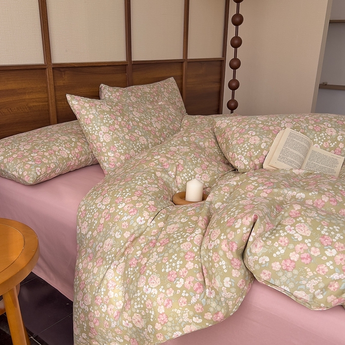 91家纺网 家纺一手货源 找家纺 优品阁 2025新款人字纹全棉双层纱四件套 梨荷小姐【升级款-提花人字纹床单】