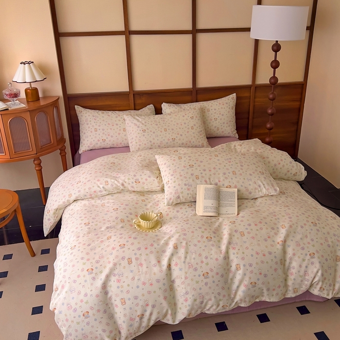 91家纺网 家纺一手货源 找家纺 优品阁 2025新款人字纹全棉双层纱四件套 洛丽塔【升级款-提花人字纹床单】