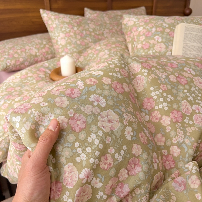 91家纺网 家纺一手货源 找家纺 优品阁 2025新款人字纹全棉双层纱四件套 梨荷小姐【升级款-提花人字纹床单】