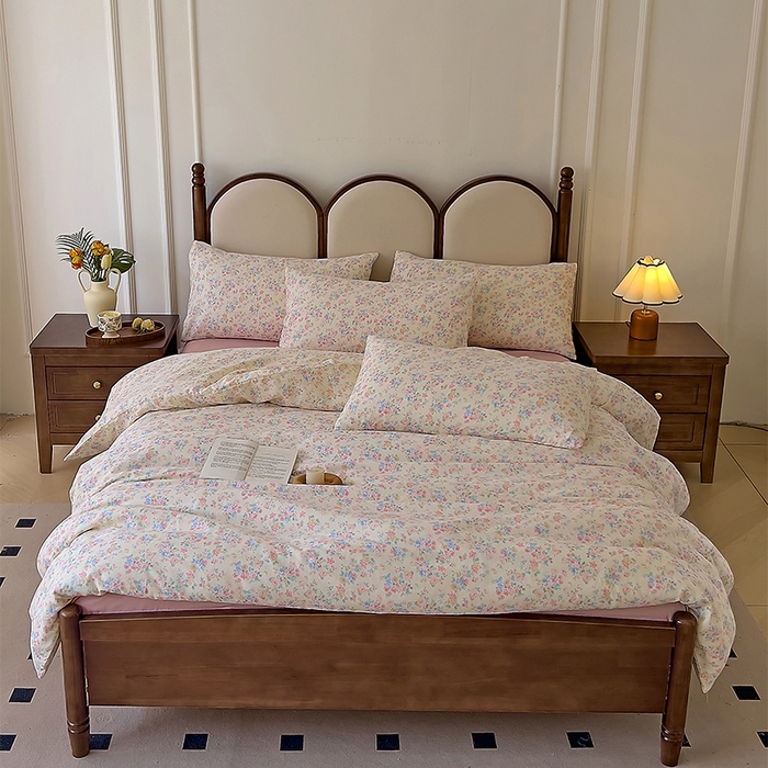 91家纺网 家纺一手货源 找家纺 优品阁 2025新款人字纹全棉双层纱四件套 汪小姐【升级款-提花人字纹床单】