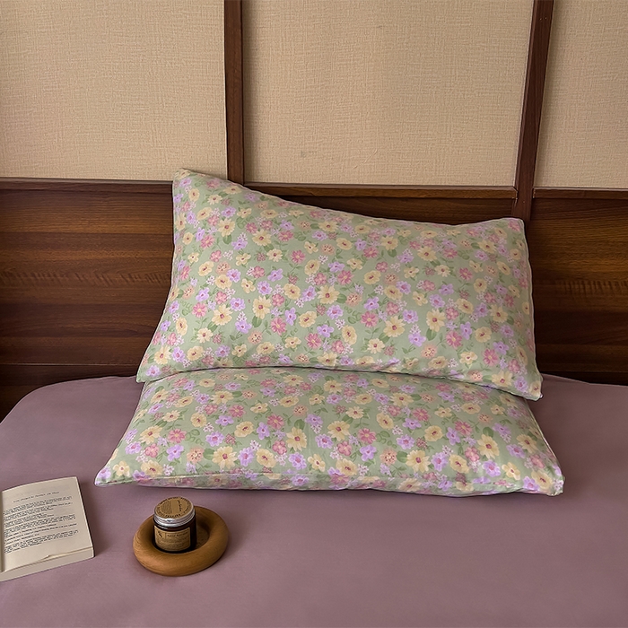 91家纺网 家纺一手货源 找家纺 优品阁 2025新款人字纹全棉双层纱四件套 花海【升级款-提花人字纹床单】