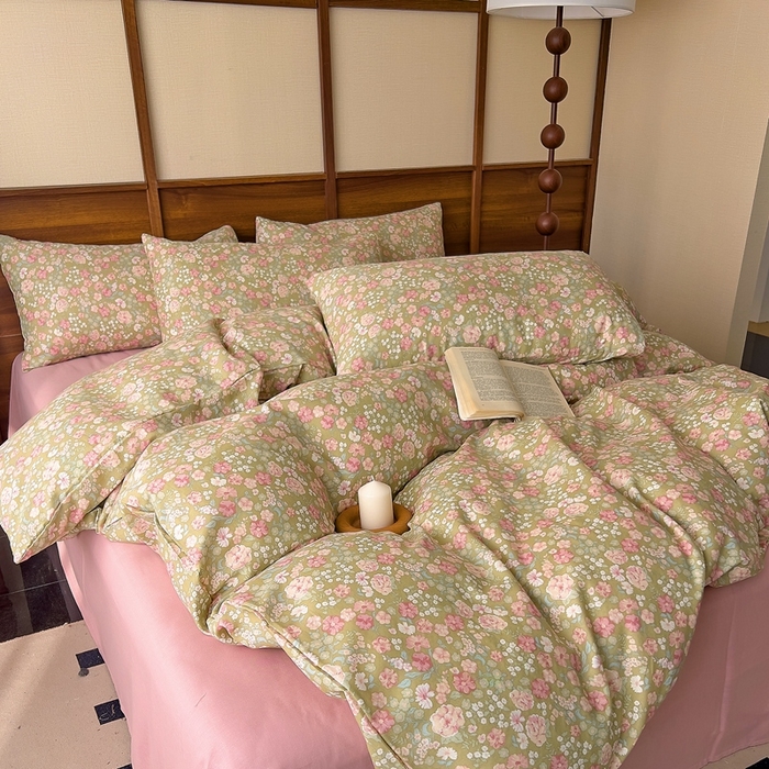 91家纺网 家纺一手货源 找家纺 优品阁 2025新款人字纹全棉双层纱四件套 梨荷小姐【升级款-提花人字纹床单】