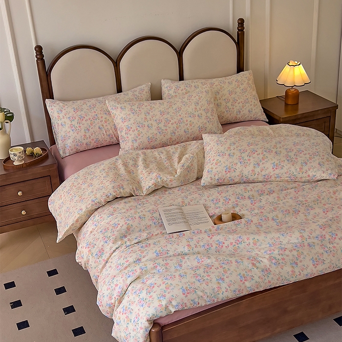 91家纺网 家纺一手货源 找家纺 优品阁 2025新款人字纹全棉双层纱四件套 汪小姐【升级款-提花人字纹床单】