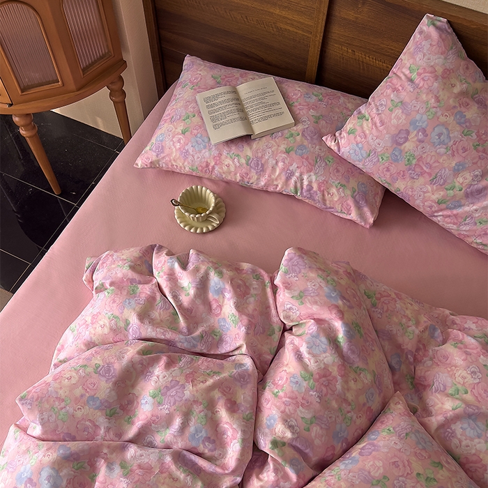 91家纺网 家纺一手货源 找家纺 优品阁 2025新款人字纹全棉双层纱四件套 亦然花语【升级款-提花人字纹床单】