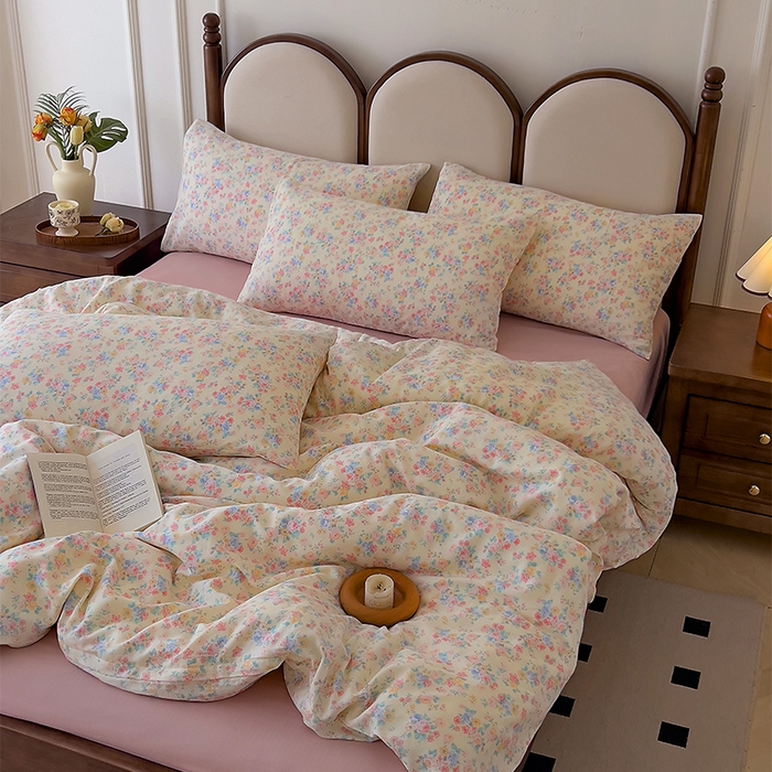 91家纺网 家纺一手货源 找家纺 优品阁 2025新款人字纹全棉双层纱四件套 汪小姐【升级款-提花人字纹床单】