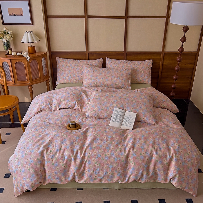 91家纺网 家纺一手货源 找家纺 优品阁 2025新款人字纹全棉双层纱四件套 余香【升级款-提花人字纹床单】