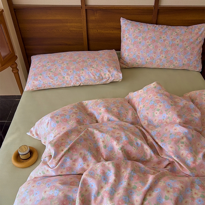 91家纺网 家纺一手货源 找家纺 优品阁 2025新款人字纹全棉双层纱四件套 余香【升级款-提花人字纹床单】