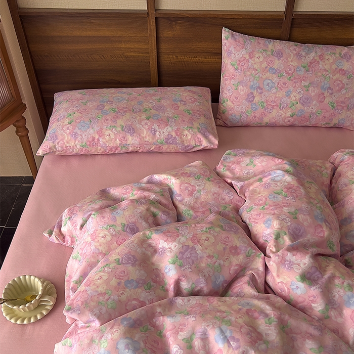 91家纺网 家纺一手货源 找家纺 优品阁 2025新款人字纹全棉双层纱四件套 亦然花语【升级款-提花人字纹床单】