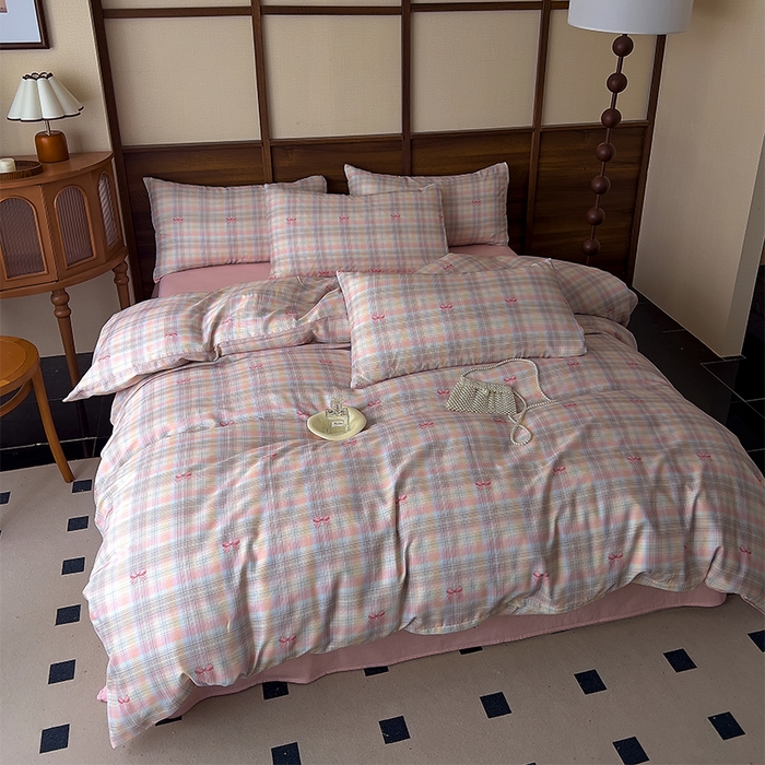 91家纺网 家纺一手货源 找家纺 优品阁 2025新款人字纹全棉双层纱四件套 彩蝶飞飞【升级款-提花人字纹床单】