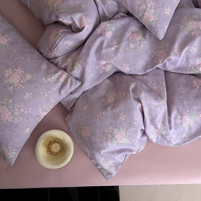 91家纺网 家纺一手货源 找家纺 优品阁 2025新款人字纹全棉双层纱四件套 安然花语【升级款-提花人字纹床单】