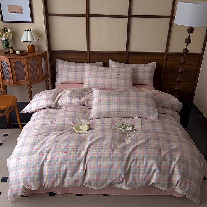 91家纺网 家纺一手货源 找家纺 优品阁 2025新款人字纹全棉双层纱四件套 彩蝶飞飞【升级款-提花人字纹床单】