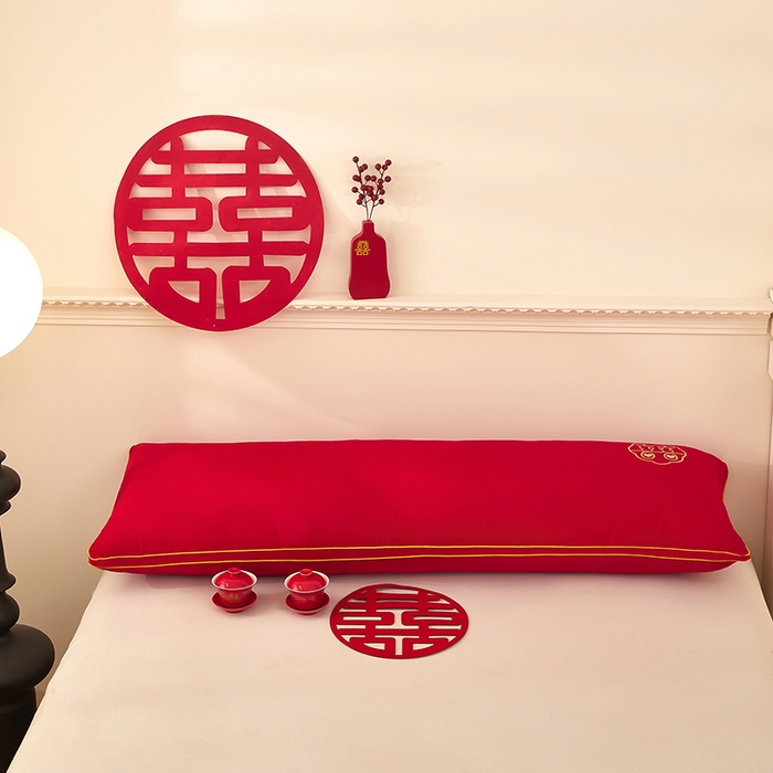 91家纺网 家纺一手货源 找家纺 三盛源 2025新款舒适亲肤长枕头枕芯 48*150cm长枕芯花样三喜/只