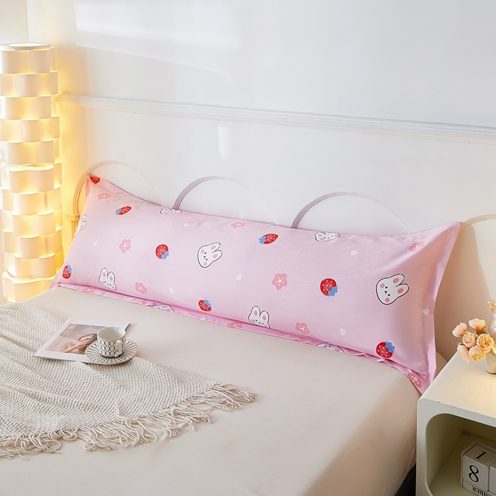 三盛源 2025新款双人枕套1.21.5一体加长夫妻情侣1.8拆洗枕头套长款枕芯套 草莓兔