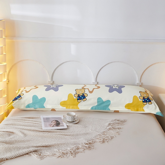 91家纺网 家纺一手货源 找家纺 三盛源 2025新款双人枕套1.21.5一体加长夫妻情侣1.8拆洗枕头套长款枕芯套 星星熊