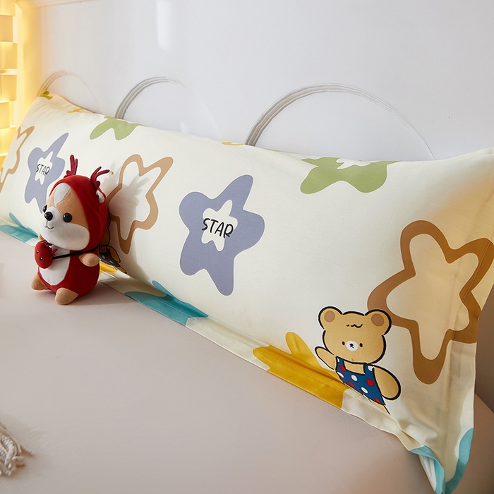 91家纺网 家纺一手货源 找家纺 三盛源 2025新款双人枕套1.21.5一体加长夫妻情侣1.8拆洗枕头套长款枕芯套 星星熊