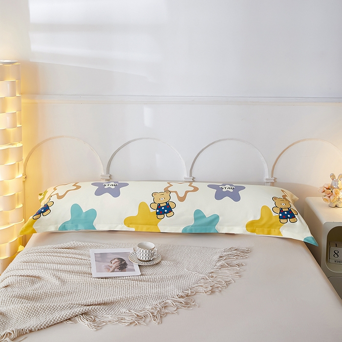 91家纺网 家纺一手货源 找家纺 三盛源 2025新款双人枕套1.21.5一体加长夫妻情侣1.8拆洗枕头套长款枕芯套 星星熊