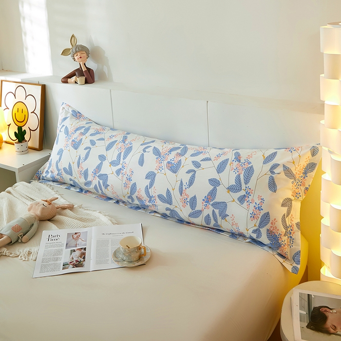 三盛源 2025新款双人枕套1.21.5一体加长夫妻情侣1.8拆洗枕头套长款枕芯套 叶蓓 蓝