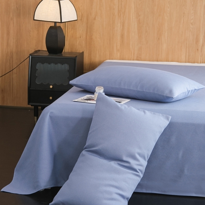 91家纺网 家纺一手货源 找家纺 慕绸家纺（原萌宝老粗布厂家） 2025新款老粗布老帆布空调软凉席原棉粗纱系列床单三件套 冰岛蓝