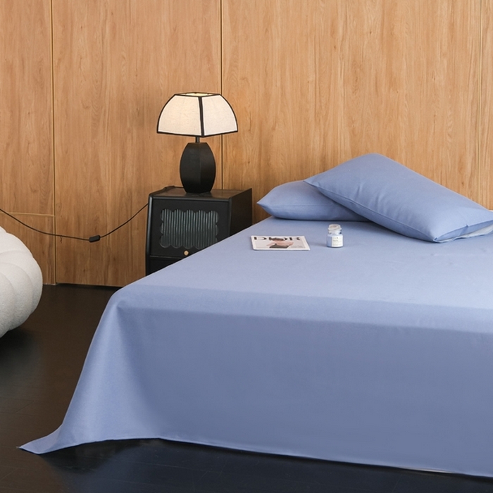 91家纺网 家纺一手货源 找家纺 慕绸家纺（原萌宝老粗布厂家） 2025新款老粗布老帆布空调软凉席原棉粗纱系列床单三件套 冰岛蓝